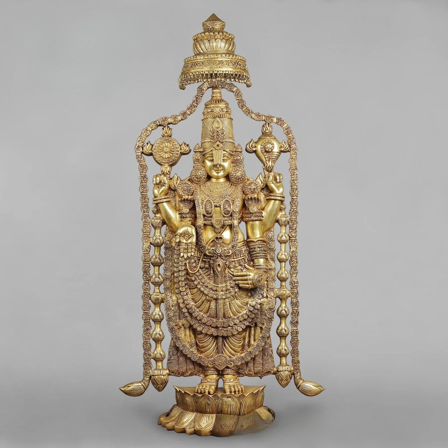Brass Large Size Balaji standing gracefully with garland and umbrella Idol (Height: 57.5 Inches) Craft Detail