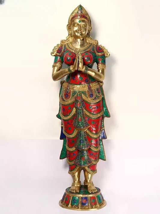 AONA Brass Large Namaste Lady (Anjali Mudra) Sculpture