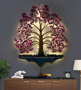 LED lit iron spring tree wall art with pink leaf accents and arched branches