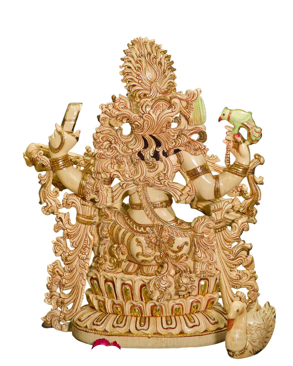Marble Dust Maa Saraswati Idol – Large Goddess of Knowledge Statue for Home Temple, School, Music Room & Spiritual Décor (Height: 36 Inches) Study Setting