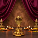 Gold brass Shiv linga with Nandi figure on ornate base, front view