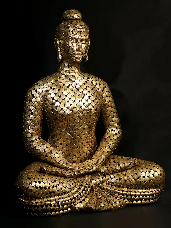 Superfine Brass Beautiful Buddha artwork made of leaves Sculpture (Height: 51 inches)