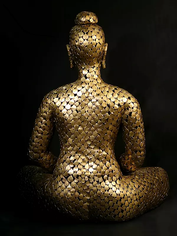 Superfine Brass Beautiful Buddha artwork made of leaves Sculpture (Height: 51 inches)