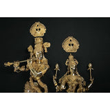 Brass Radha Krishna wall hanging idol set with detailed gold-toned figures and headdresses