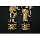 Brass Radha Krishna idol bases with engraved circular stands and lower robe details