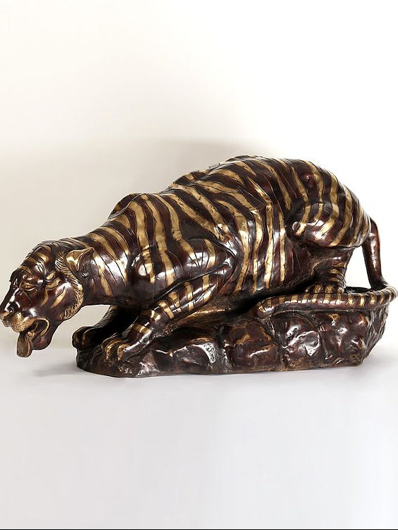 AONA Brass Large Tiger Drinking Water Sculpture