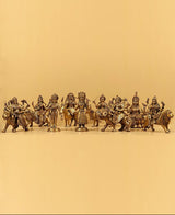 Brass Navadurga idol lineup, multiple deities on bases, 9.25 in height
