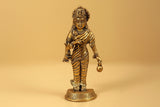 Brass Navadurga deity idol standing, draped garments and round pedestal base