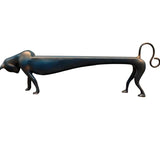 Large cat bench with metal frame, dark finish, curved legs and tail loop