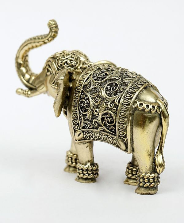 Brass Elephant with Upraised Trunk Figurine (Height :4.5 Inches)