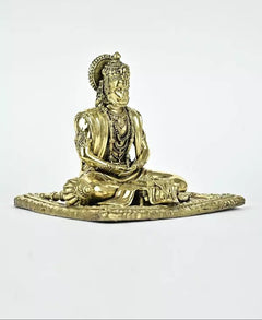 Brass Shri Ram Bhakt Hanumanji idol, side view seated cross-legged with detailed jewelry