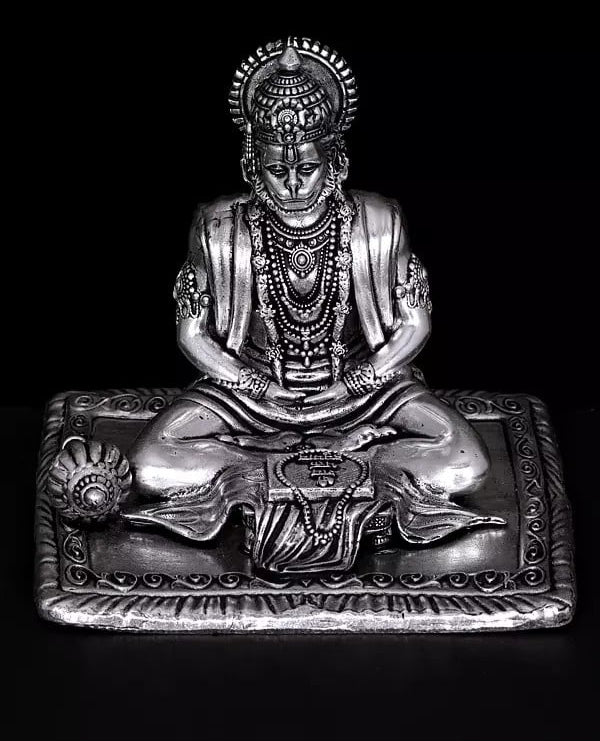 Superfine Brass Silver Shri Ram Bhakt Hanumanji Idol (Height :4 Inches) Entryway Setting