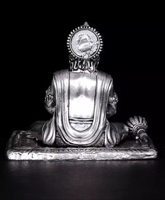 Brass-silver Hanumanji idol back view, halo crown and draped torso relief
