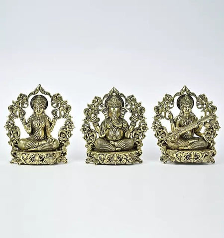 Small Superfine Brass Lakshmi Ganesha Saraswati Statues (Height : 10 cm)