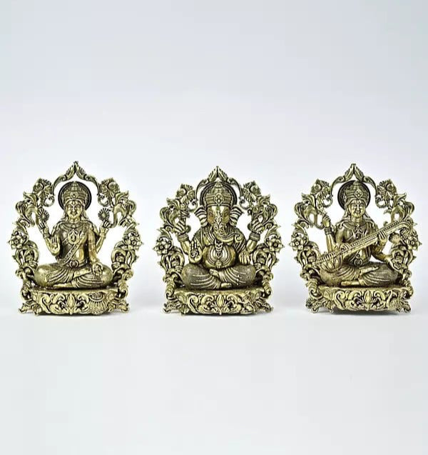Small Superfine Brass Lakshmi Ganesha Saraswati Statues (Height : 10 cm)