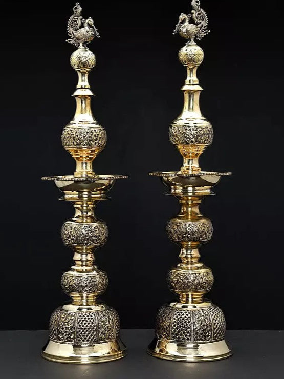 Superfine Brass Pair of Peacock Lamps (Height : 25 Inches)