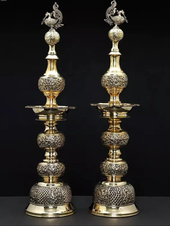 Superfine Brass Pair of Peacock Lamps (Height : 25 Inches) Study Setting