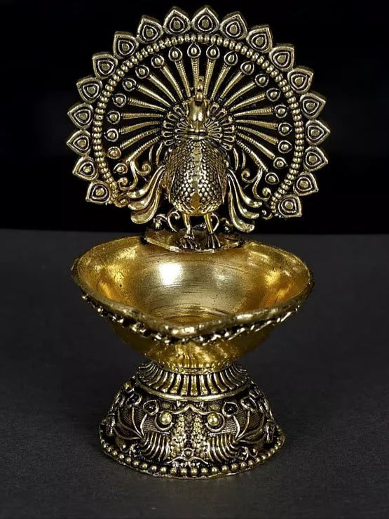 AONA Brass Small Superfine Designer Peacock Diya 