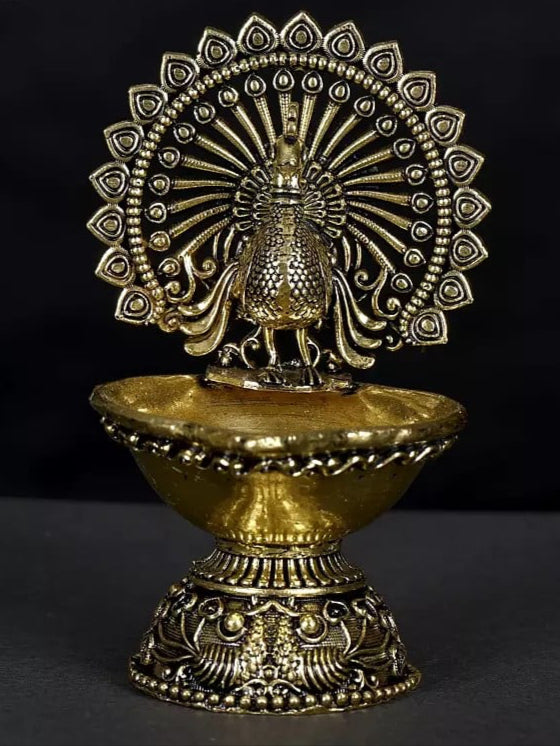 Brass Small Superfine Designer Peacock Diya (Height :4 Inches)