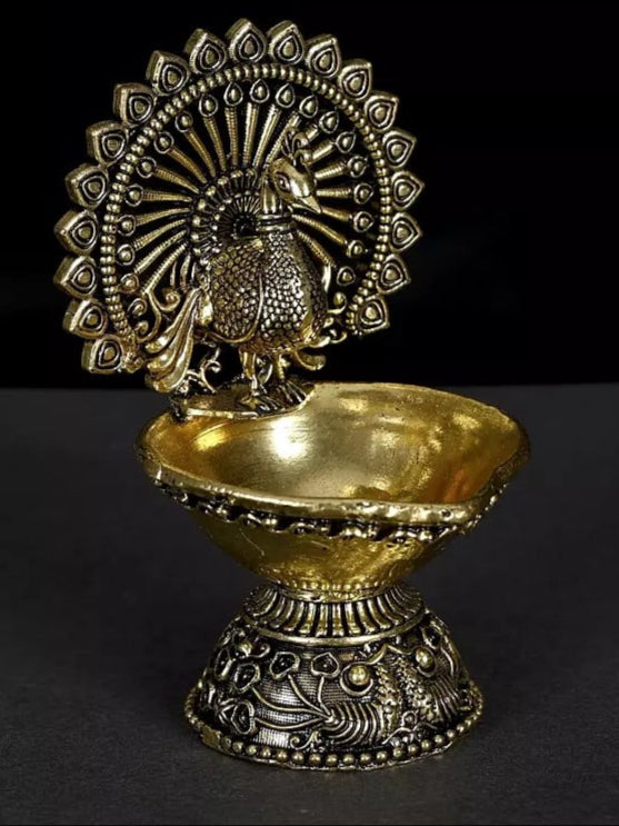 Brass Small Superfine Designer Peacock Diya (Height :4 Inches)