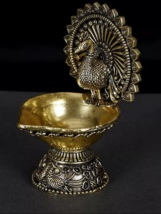 Brass Small Superfine Designer Peacock Diya (Height :4 Inches)
