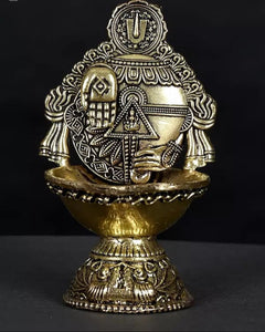 Brass conch diya featuring Tirupati Balaji figure, 4 in, front view with details