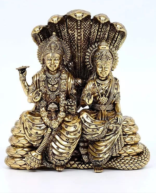 Superfine Brass Lakshmi - Narayana Seated on Sheshnag Idol (Height :5 Inches)