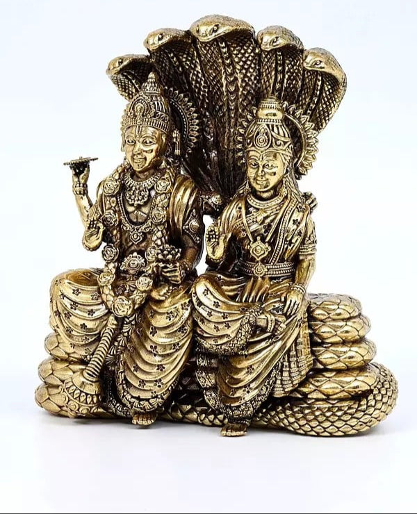 Superfine Brass Lakshmi - Narayana Seated on Sheshnag Idol (Height :5 Inches) Study Setting