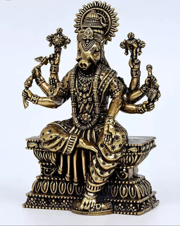Superfine Brass Eight Armed Sitting Goddess Varahi Idol (Height :4 Inches)
