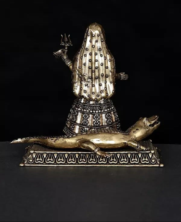 Superfine Brass Goddess Ganga with Her Vahana Makar Idol (Height :5 Inches)