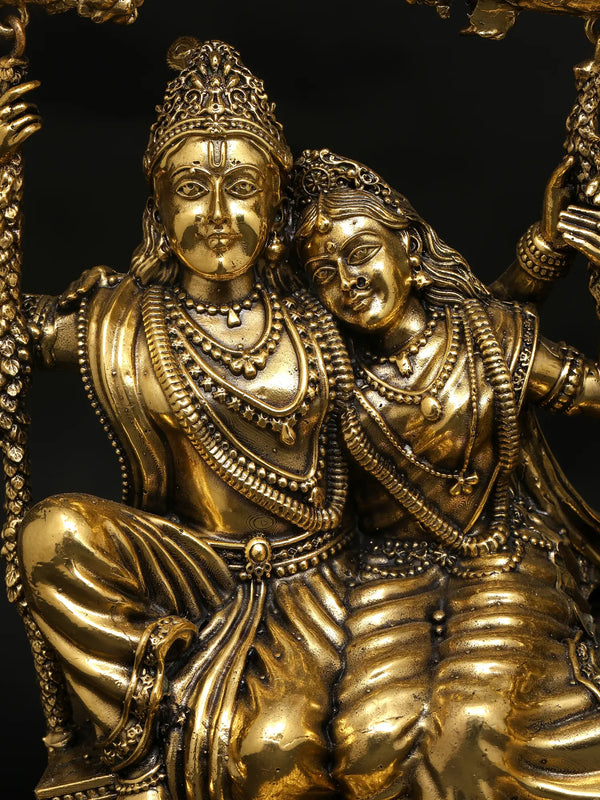 Superfine Brass Radha Krishna Idol on Swing Super fine detailing Entryway Setting