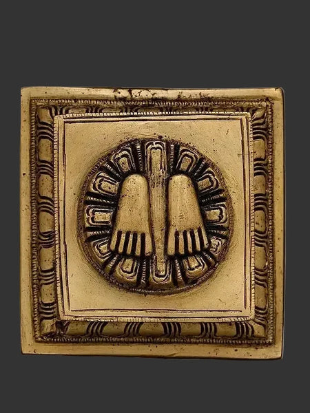 Small Brass Charan Paduka | Traditional Hindu Sacred Footprints | Mini Brass Pooja Accessory | Home Temple Decor (Height: 3 Inches)