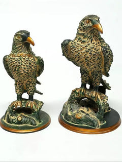 Brass pair of eagle statues, 15 in: rear and side angles with engraved body details