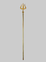 Brass trishul with three prongs on top and slender vertical shaft