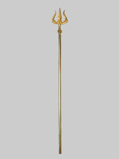 Brass trishul with three prongs on top and slender vertical shaft
