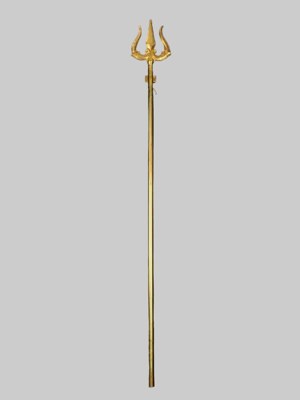 ￼Brass Large Lord Shiva's Trishul (Height: 69 Inches) Study Setting
