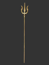 Brass trishul trident ornament with three-prong top and long staff, pointed tip.