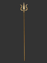 Brass trishul with pointed tips and ornamental base on a tall staff