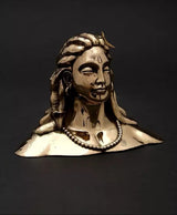 Adiyogi Shiva idol figurine with beaded necklace, gold-tone finish, front view