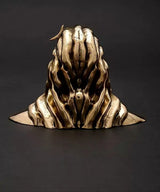 Adiyogi Shiva idol back view with detailed hair, gold-tone metallic, small 2.5 in