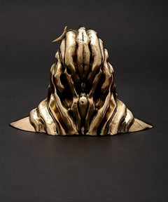 Adiyogi Shiva idol back view with detailed hair, gold-tone metallic, small 2.5 in