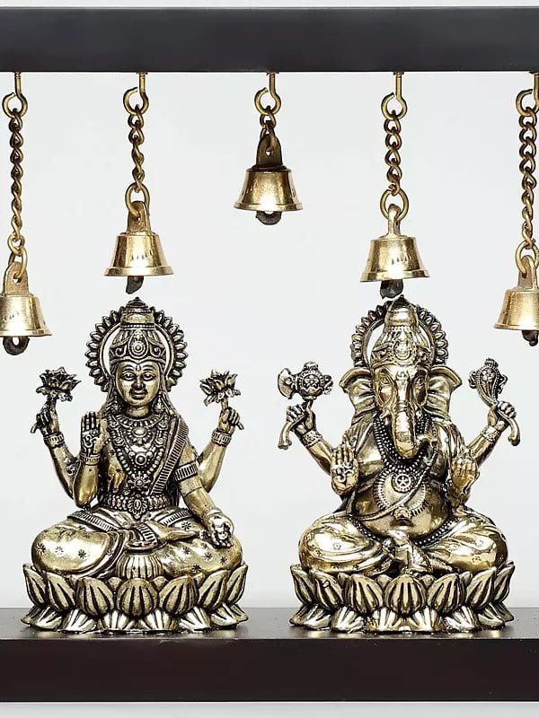 Brass Superfine Sitting Lakshmi - Ganesha Wall hanging (Height :9 Inches) Entryway Setting