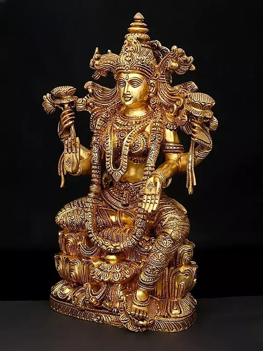 Brass Goddess Lakshmi Statue (Height 15 Inches)