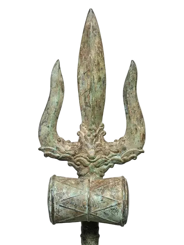 Brass Trishul of Lord Shiva with Wood Base (Height: 46 Inches) Entryway Setting
