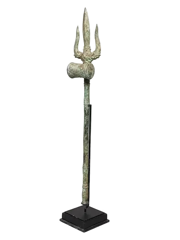 Brass Trishul of Lord Shiva with Wood Base (Height: 46 Inches) Study Setting