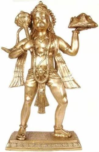 Brass Lord Hanuman with Mount Sanjivani Sculpture (Height:24 Inches)