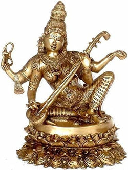 Goddess Saraswati Brass Idol – Deity of Arts | Handmade , 17 inches