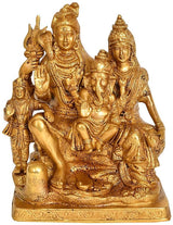 Handmade brass Shiva Parivar idol with seated figures, 8 inch