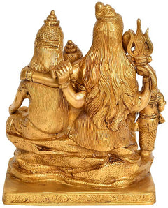Handmade brass Shiva Parivar idol side view, flowing hair detail, 8 inch