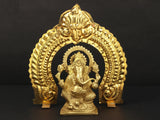 Brass Lord Ganesha statue with arch, 6 in—ornate seated figure